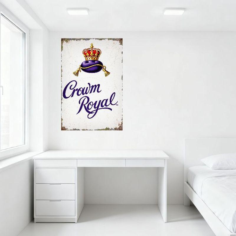 Crown Royal Whisky Vintage Metal Tin Sign, Golden Crown Purple Cushion Retro Whisky Brand Decor Plaque for Bar Man Cave Club Res