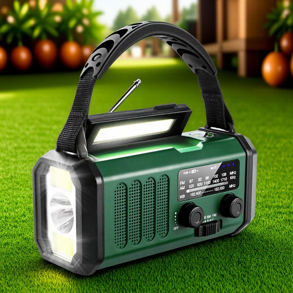 10000mAh Emergency Radio Solar Crank AM FM Weather Alert USB C Charger Flashlight SOS Alarm Compass Outdoor Survival Gear