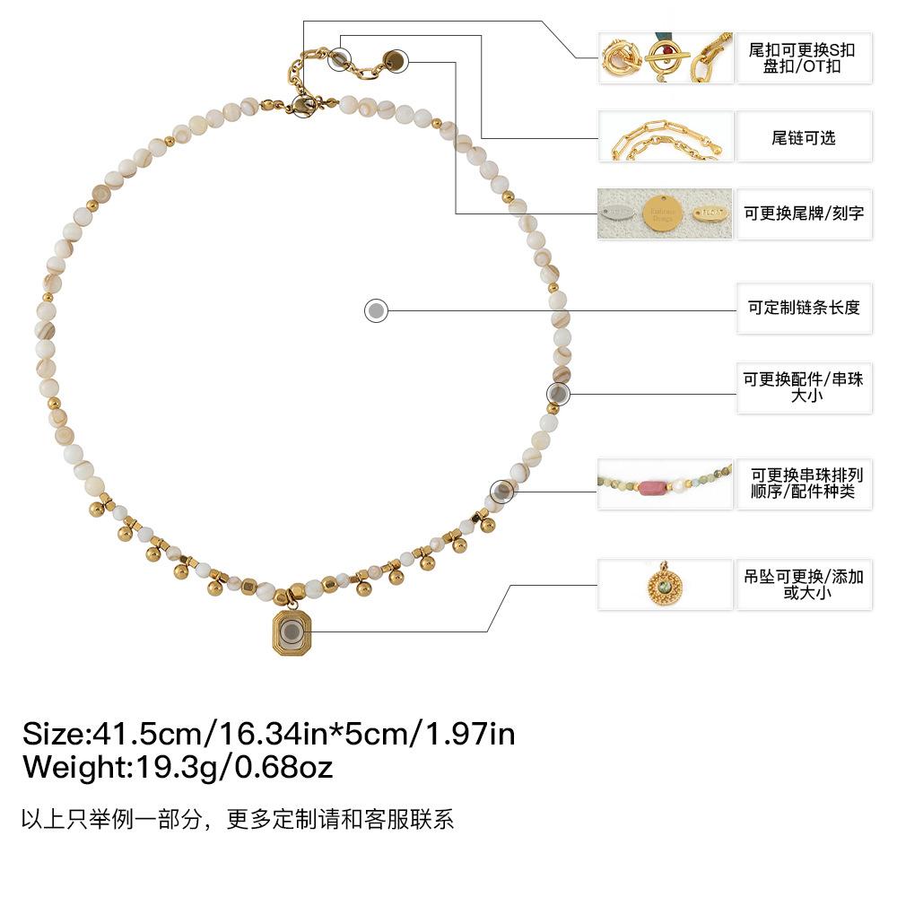GEMCHIC Women s Bohemian Natural Shell Cat Eye Pendant Necklace and Bracelet Set, Gold Plated Titanium Steel Beaded Jewelry for Party Wedding