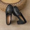 Sheepskin 7.5cm Heel Retro Camellia Loafers: Chunky Heel Black Leather Slip-On Shoes