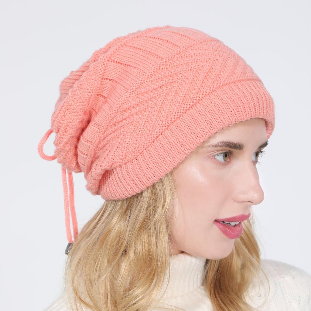 Hat Scarf Pullover Hat Autumn and Winter New Style Velvet Warm and Cold Proof Knitted Ear Protection Pile Hat for Women