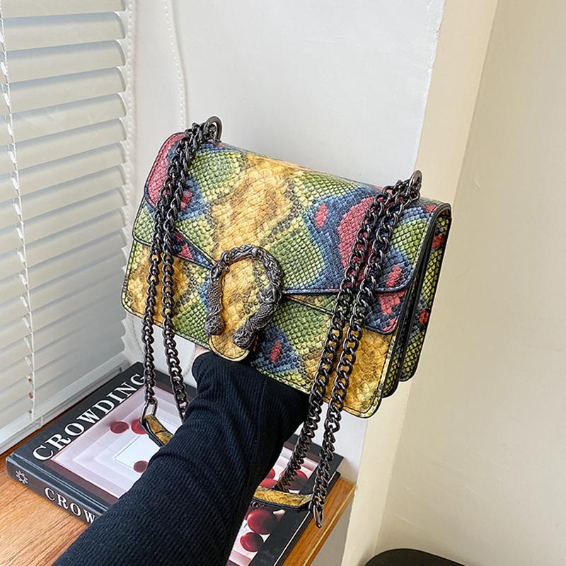 Women PU Crossbody Bag Chain Messenger Women's Bag Double Compartment Small Square Bag New Crocodile Pattern Bag