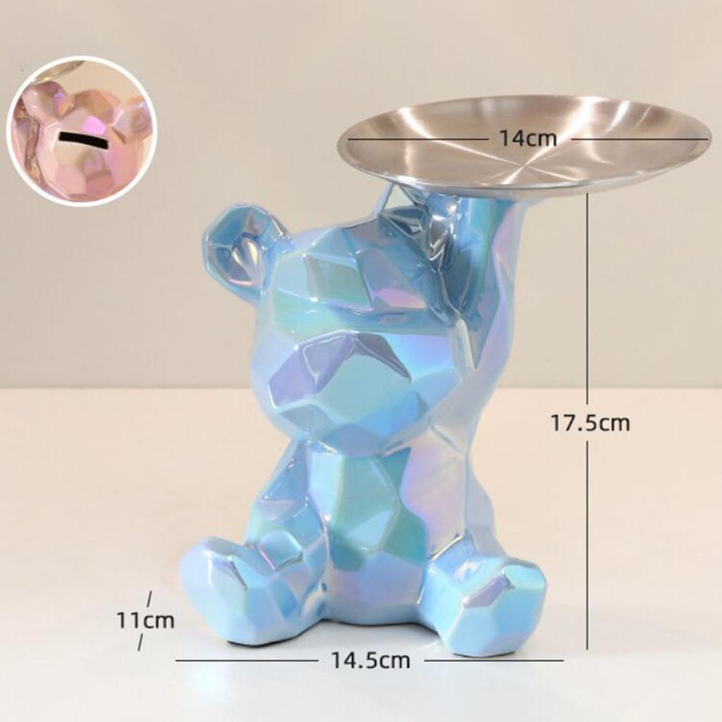 Creative Resin Bear Figurine Cute Statue Home Decoration Desktop Storage Tray Rack for Coins Snack Phone Entrance Office