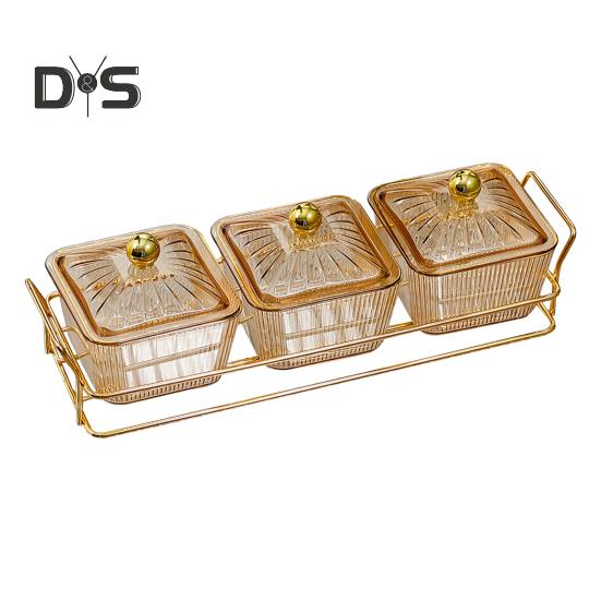 

Поднос для орехов и конфет с крышками, фруктовая тарелка, пластиковое отделение, демонстрационная тарелка для закусок, раздельные сервировочные миски для кофе и чая 3Grids золотистый