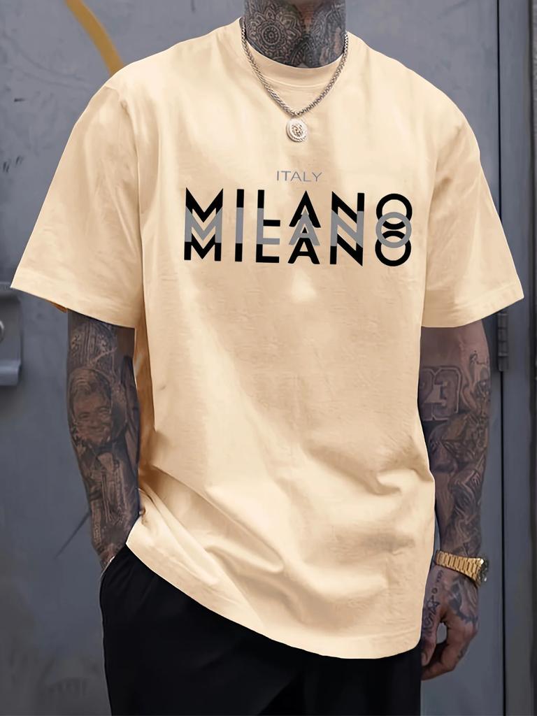 2025 Summer Men's 100% pure cotton Italian Milan pattern printed comfortable round-neck short-sleeved T-shirt top