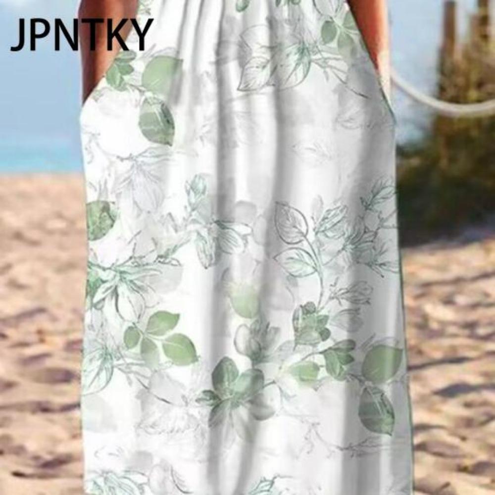 JPNTKY Summer Dress With Pockets Anti-Pilling Popular Floral Print Cocktail Tunic Long Streetwear Dressy Outfits