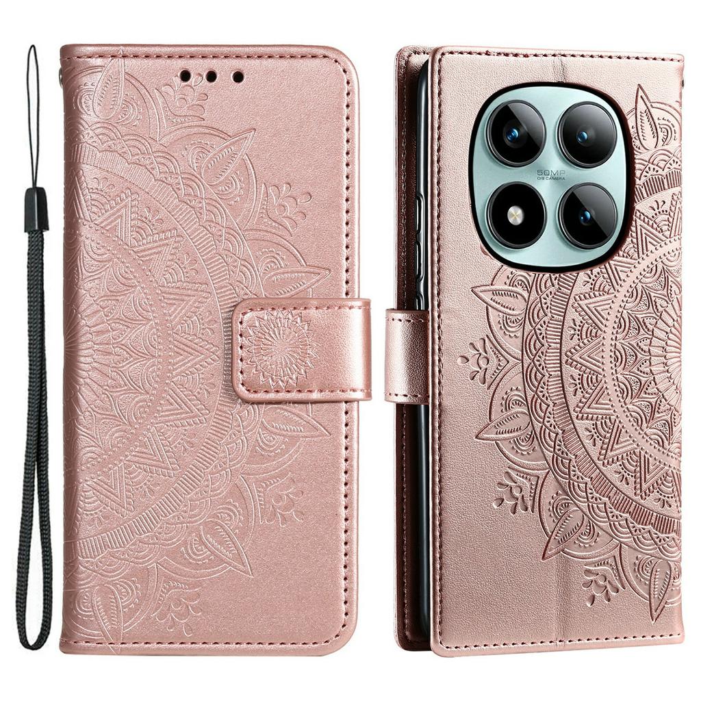 For Xiaomi Poco M8 Pro 5G/Redmi Note 15 Pro+ 5G (Global) Stand Case Imprinted Totem PU Leather Wallet Phone Cover with Wrist Strap