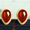 Vintage Gold Plated Jasper Stud Earrings Women White Jade Gold Agate Inlaid Elegant Dainty Jewelry Gift