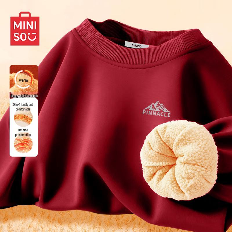 MINISO Men s Winter Fleece-Lined Lamb Wool Sweatshirt 2XL