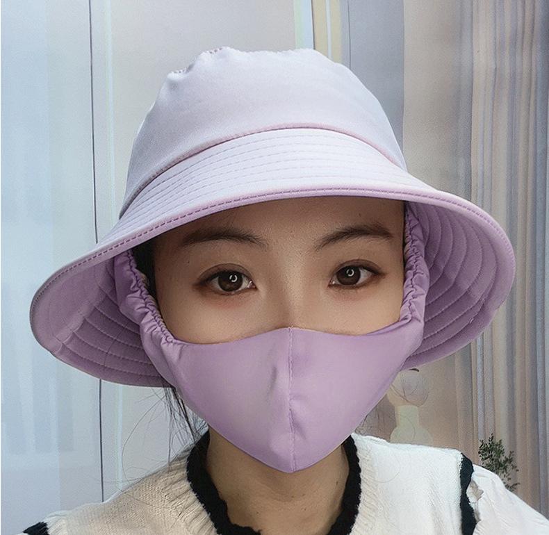 Chapeau de soleil d'été chapeau seau chapeau avec masque intégré protection solaire d'été chapeau de soleil protection solaire extérieure chapeau pour le visage