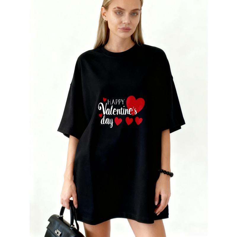 

Оверсайз Сукня-футболка Чорна З Щасливим Днем Святого Валентина Принт Серце Для Дня Святого Валентина XXXXL чорний