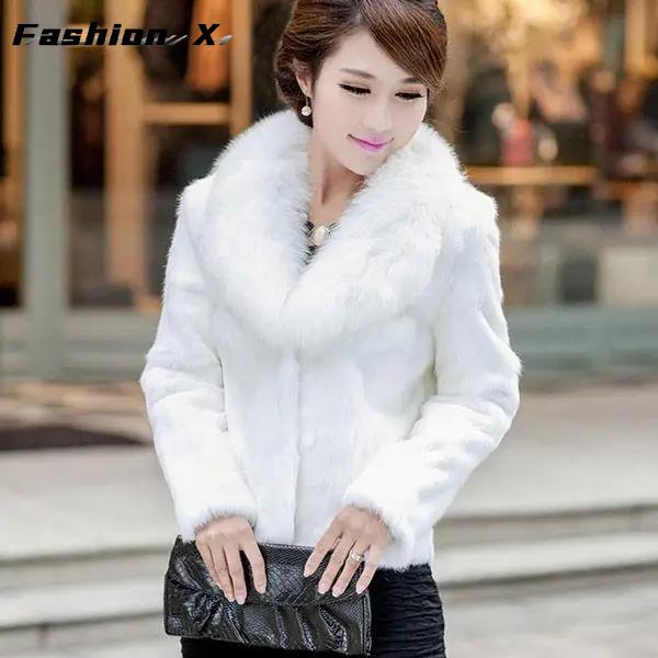 Neue Damen Winter Herbst Kurze Faux Fur Jacken Kunstkaninchen Kragen Lässige Mäntel E98