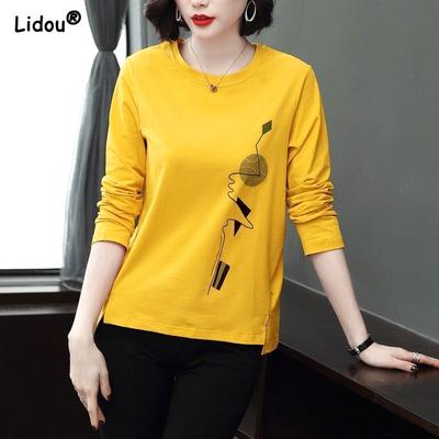 Geschmeidige Uni-T-Shirts Runddruck Grafik Lässig Unterzieh-Pullover Herbst Winter Damen Schlichte Büro-Dame