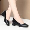 Soft leather work shoes women's thick heel professional black soft sole comfortable and non-slip middle heel