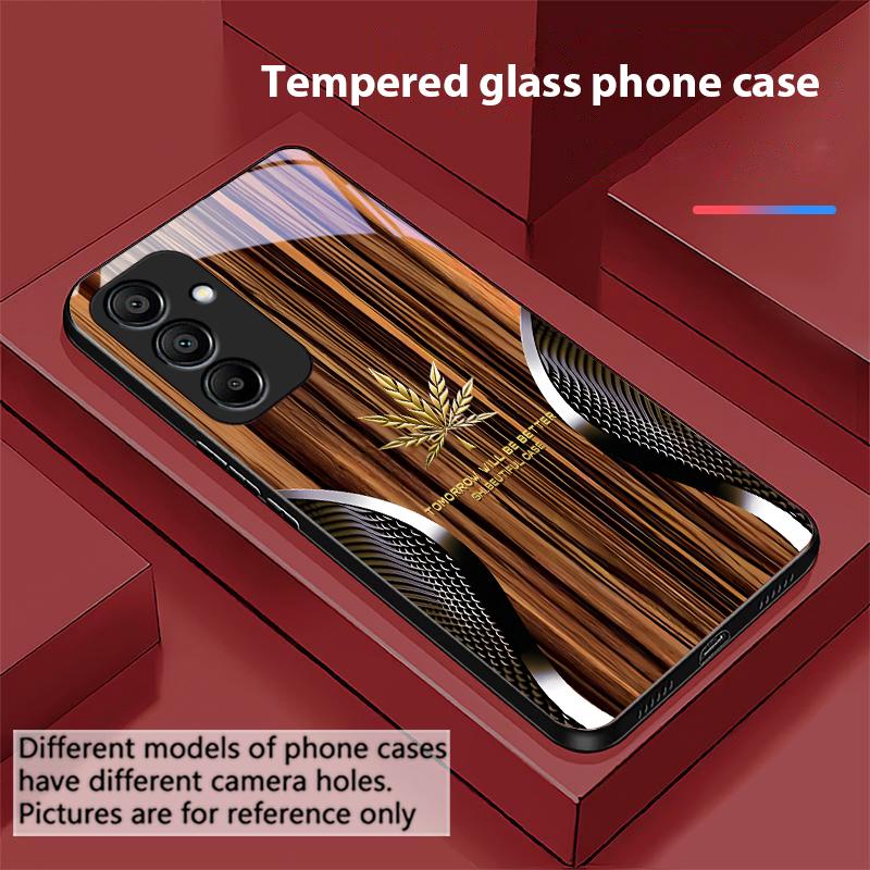 Wood Grain Snake For Samsung Galaxy A15 5G 54 4G 51 50 24 35 90 71 12 51 53 52S 80 22 34 Black Tempered Glass Phone Case