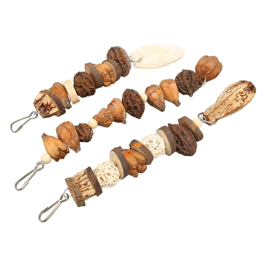 Bird Bite Toy Set Nutty Vine Ball Cuttlebone Hanging Parrot Chewing String with Stainless Steel Hooks for Birds