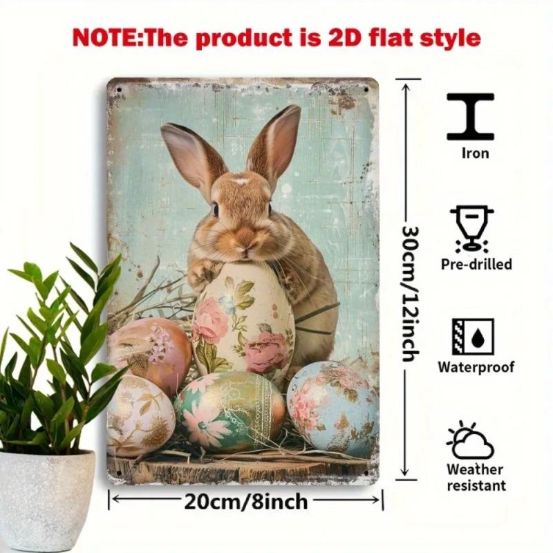 Vintage Easter Bunny Floral Eggs Metal Tin Sign Rustic Wall Art Home Decor