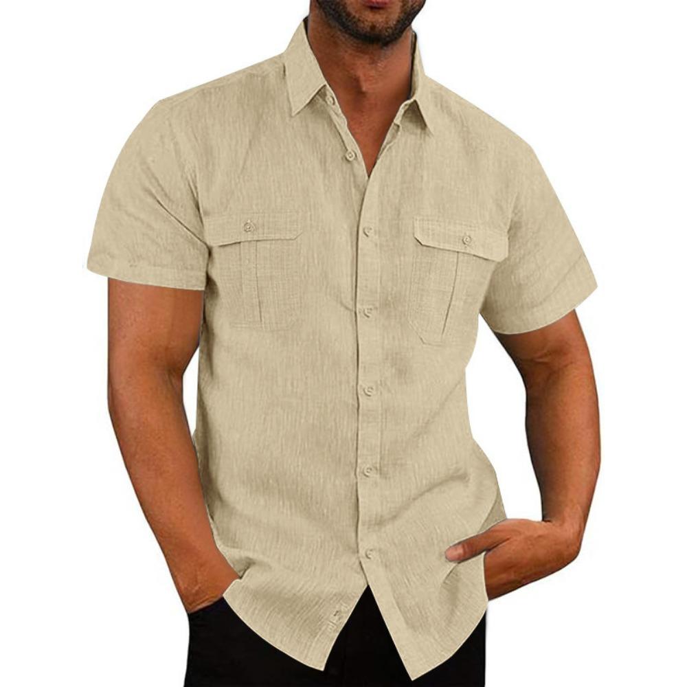 Cotton Linen Hot Sale Men Short-Sleeved Shirts Summer Solid Color Lapel Collar Casual Beach Style Plus Size Male Shirts S-5XL