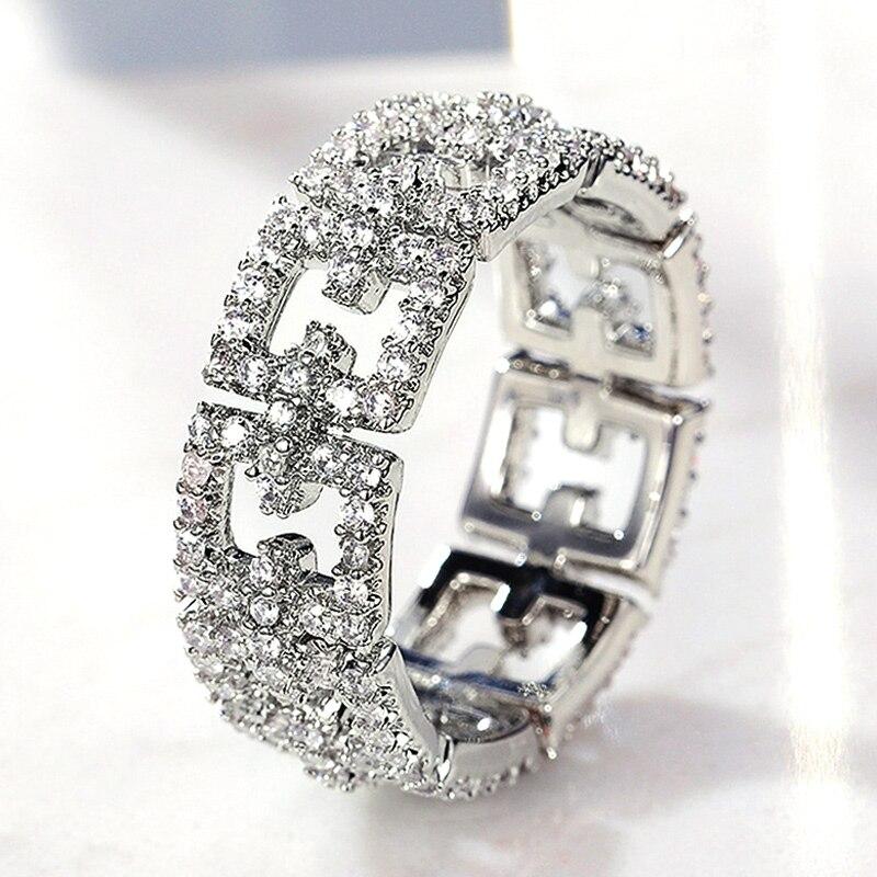 Stylish Brilliant Women Wedding Band Rings Full Paved Shiny CZ Promise Love Ring Versatile Statement Jewelry High Quality