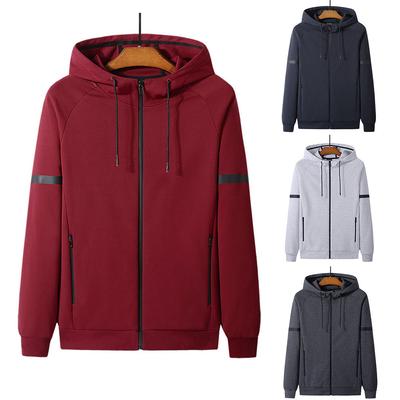 Men's Spring and Autumn Plus Size Solid Colour Thin Casual Hooded Zip Casual Jacket