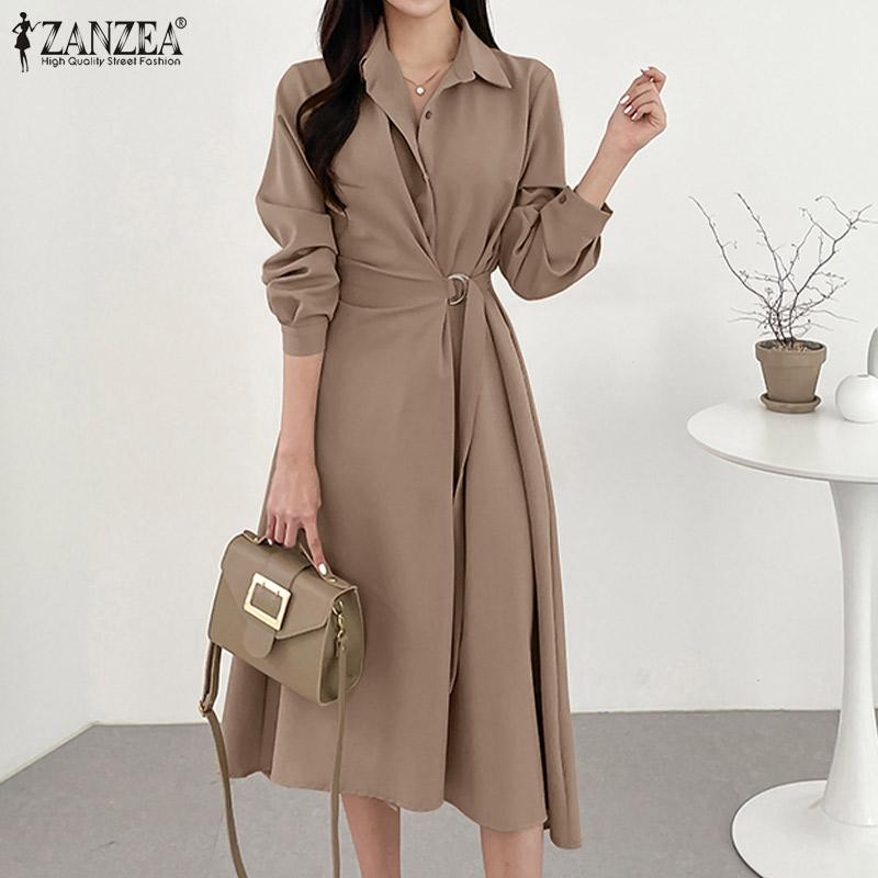 

ZANZEA Женщины Повседневный откидной воротник с длинным рукавом Весеннее платье