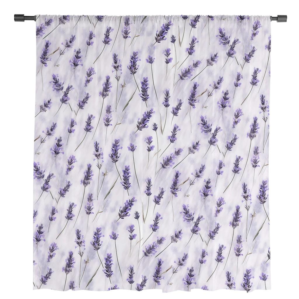 Rideaux en Tulle Aquarelle Fleurs de Lavande Pour Salon Rideau Transparent Pour Chambre Stores de Fenêtre Rideaux en Voile
