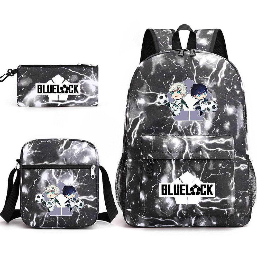 3 Piece School Backpack Set for Students Large Capacity Oxford Cloth Schoolbag with Shoulder Strap and Pencil Case