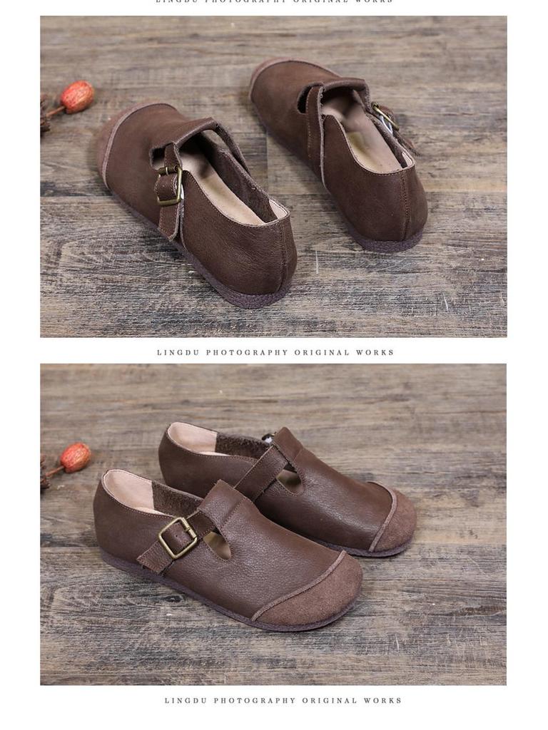 Retro Mori Style Women's Handmade Leather Flats - Comfortable & Versatile (2011-25)