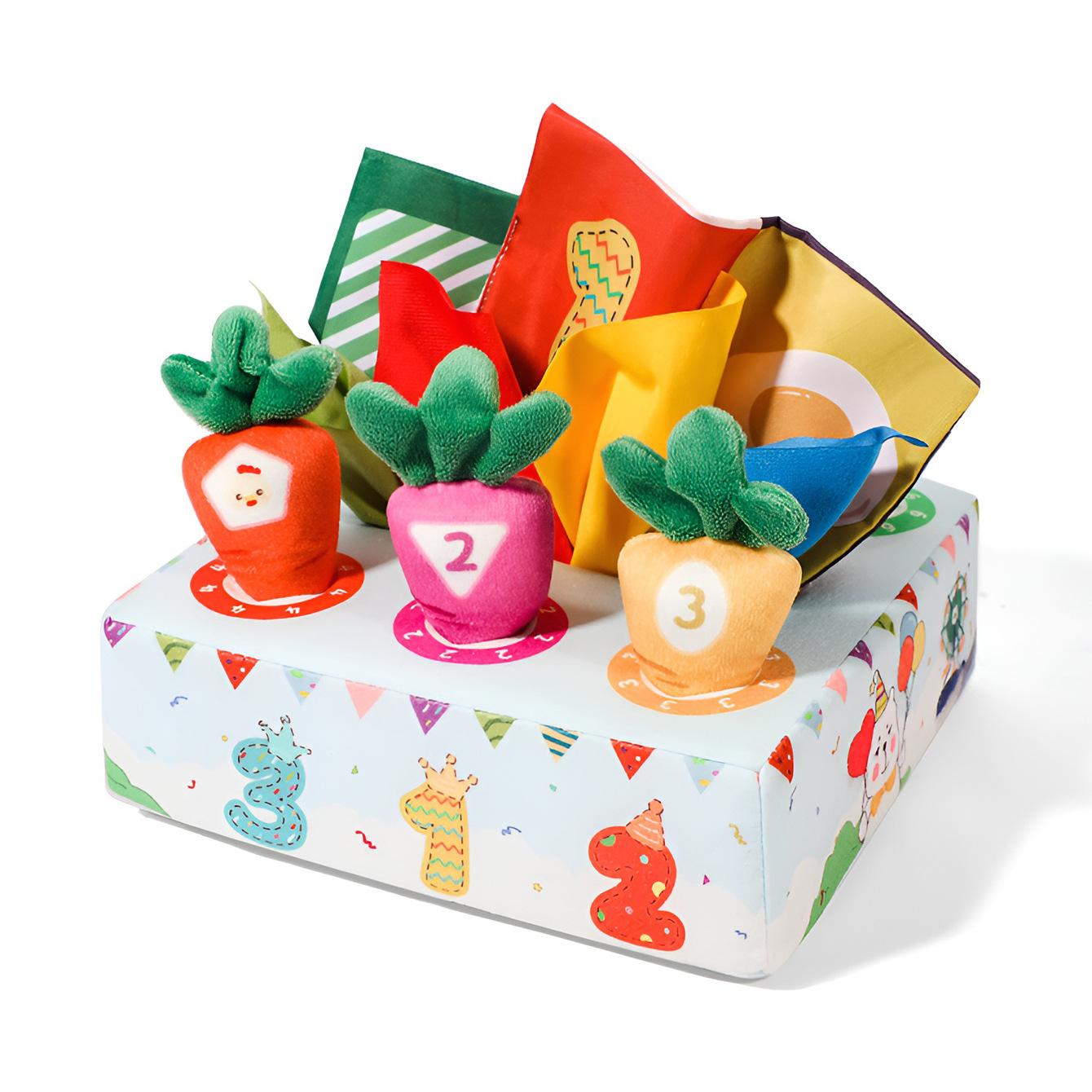 

Soft Baby Tissue Box Toy Tear-resistant Cartoon Pattern Pulling Carrots Stuffed Toys Non-Fading Fine Motor Skills Cloth Book Toy белый