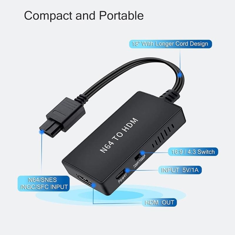 Portable For N64 To HDTV Converter Adapter Support Sound Video Output HDTV Link Cable for N64 Support 1080P Display