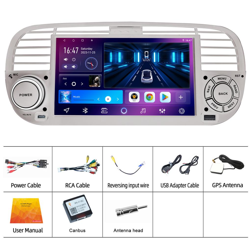 7" Android-Autoradio für FIAT 500 2007-2015 Multimedia-Player GPS-Navigation Autoradio Unterstützung Carplay BT DAB OBD2 TPMS