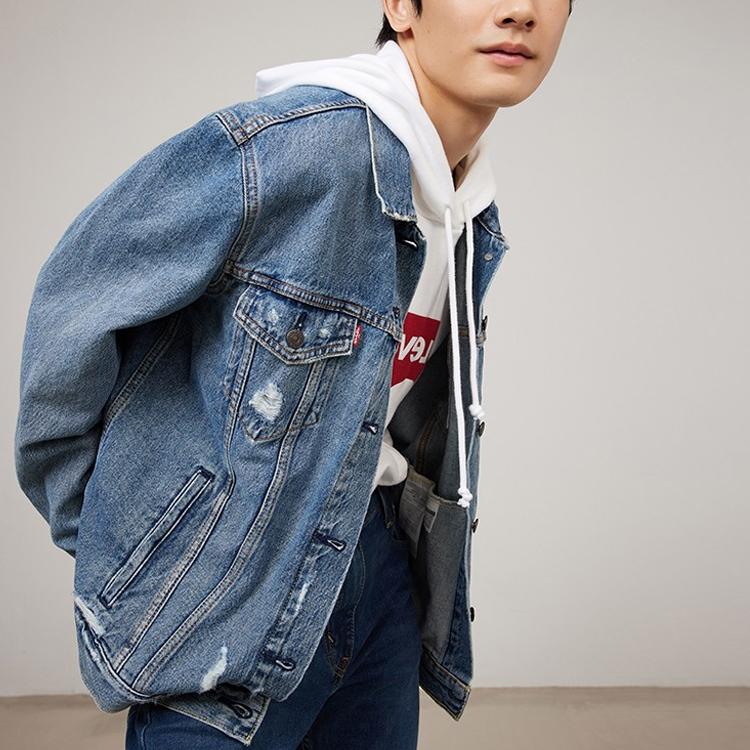 Levis Plain Collar Denim Loose Jacket Unisex Jackets Blue 72334-0583