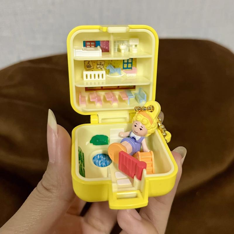 Bandai Original Polly Pocket Keychain Mini Treasure Box Charm Cute 90s Retro Toy Collectible Kawaii Gift Ornaments for Adults