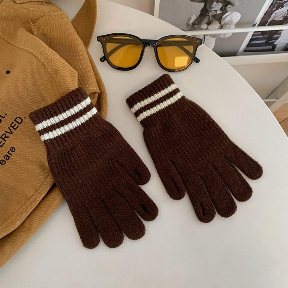 Stripe Riding Mittens Knitted Cashmere Gloves Winter Wool Mittens Gloves Female Gloves