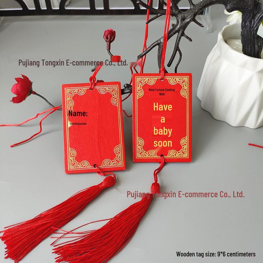 Handwritten Wooden Blessing Plaque Hanging Decoration - Customizable with Logo for Temples and Scenic Areas