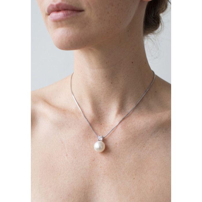Collier - Pearls & Colors - Perle de Culture d'Eau Douce 8-9 mm Ronde - Perle Blanche - Argent 925 - Oxyde de Zirconium - Femme
