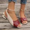 Ladies' Contrasting Color Elegant Sandals, Ankle Cushioned Plaid Comfortable Thick Heel Shoes, Casual Open Toe Shoes