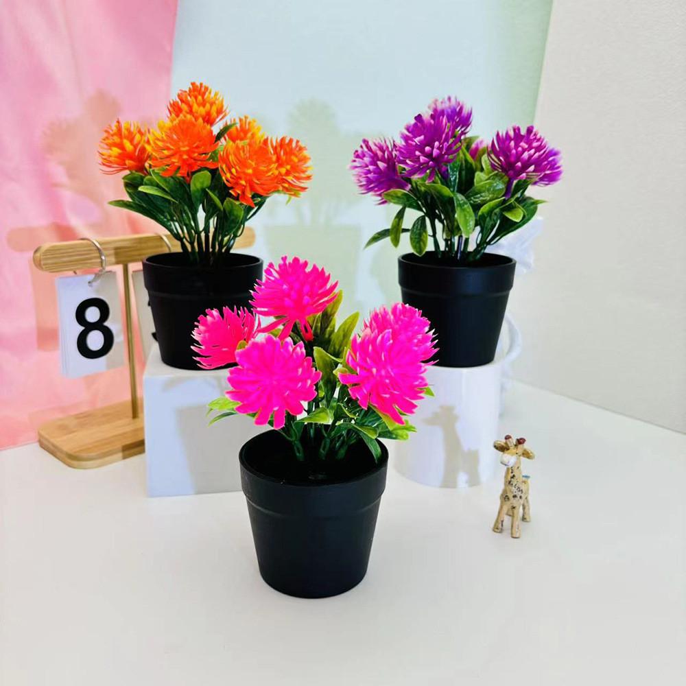 Chrysanthemum Flower Plastic Potted Plant For Balcony Desktop Plant Decoration