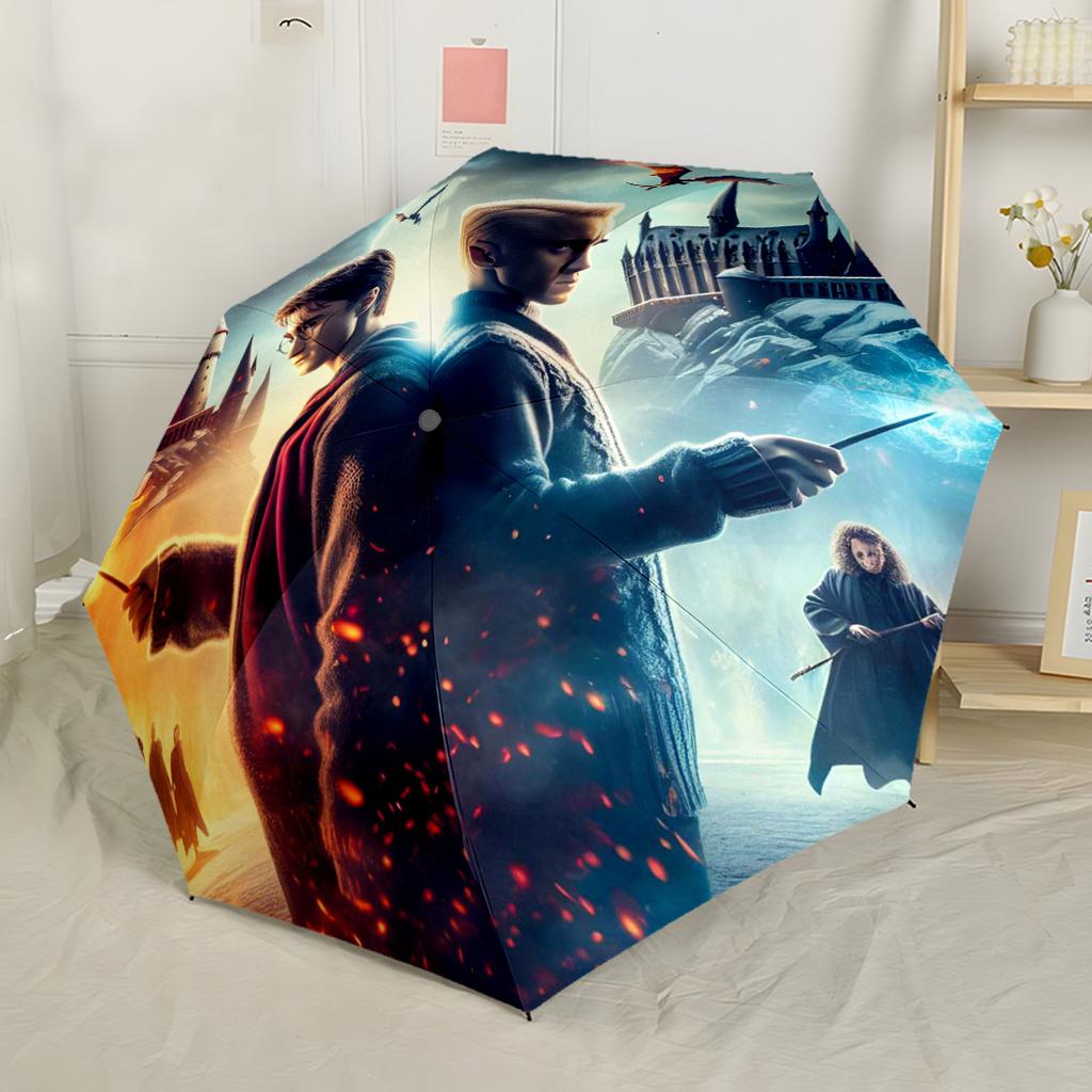 Harry Potter Characters Outdoor Automatic Umbrella Folding Umbrella with 8 Ribs Foldable Design Durable Everyday Carry Umbrella