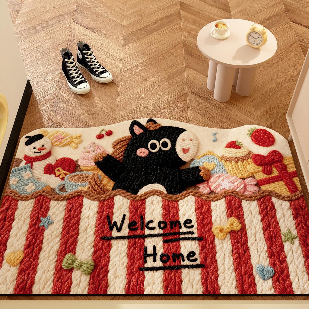 New Year Of The Horse Wool Wind Door Floor Mat Diatom Mud Floor Mat New Year'S Floor Mat Non-Slip Red Carpet Batch