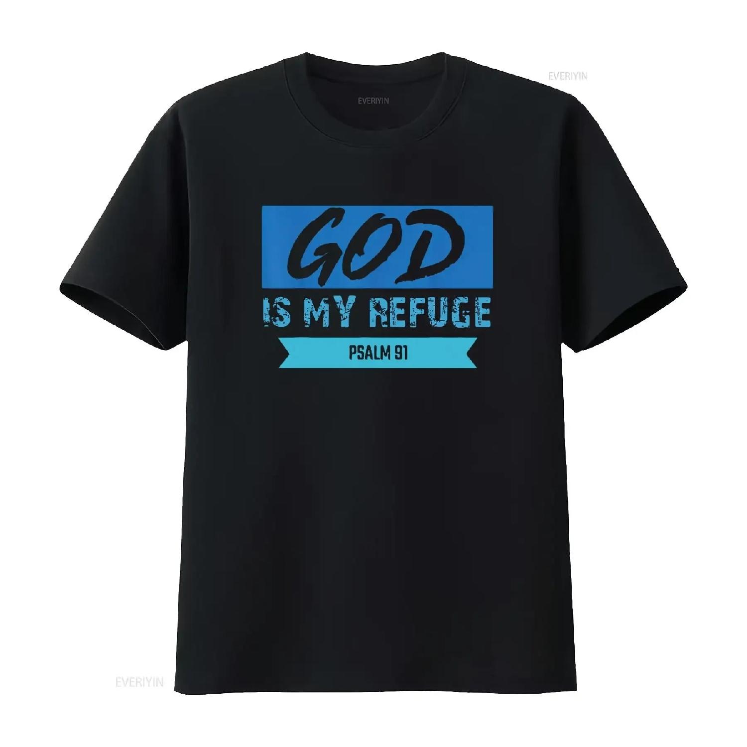 God Is My Refuge Psalm 91 Christian Bible Scripture Clothing Mens T Shirt Black vintage Washed fashion Breathable S