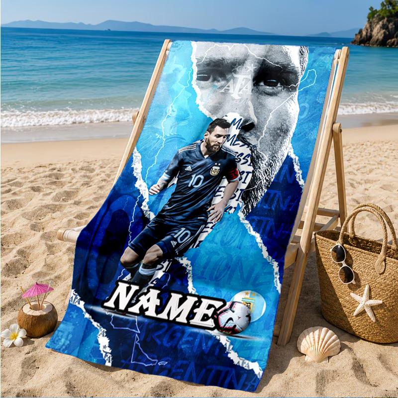 Custom Name Me-ssi football Beach Towel Microfiber Beach Towel, Lightweight and Quick-Dry, for Summer Travel, Swimming Pool Gift