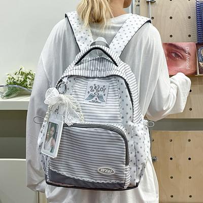 Backpack Female Striped Star Backpack Junior High School Student Class School Bag Commuter Bag Outdoor Leisure Travel Bag