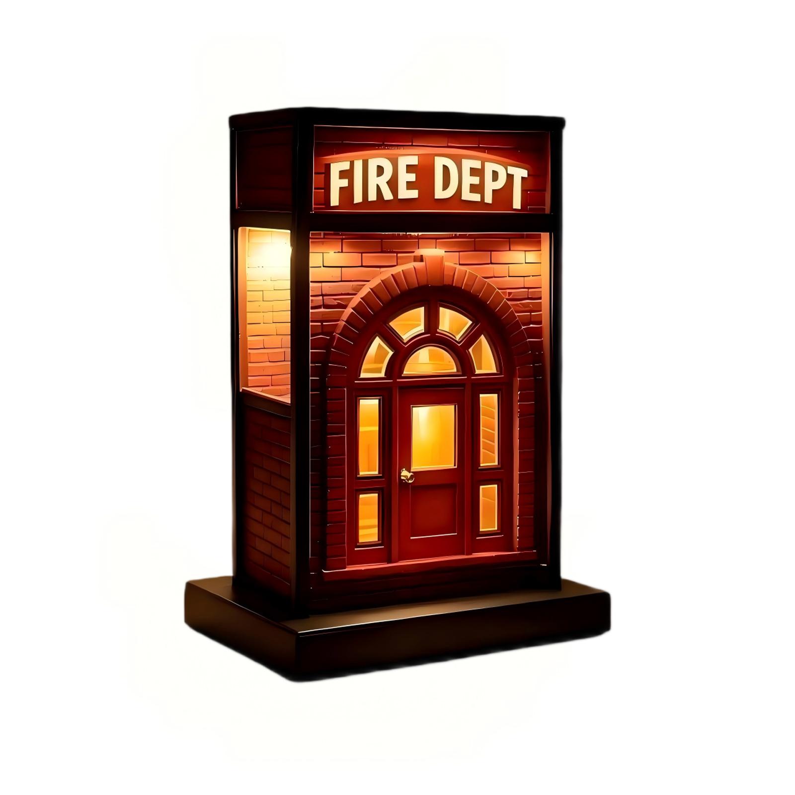 

Vintage Fire Department Night Light Desktop Decorative Piece with Brick Pattern and Arched Door Design for Home Office Ambience one size білий