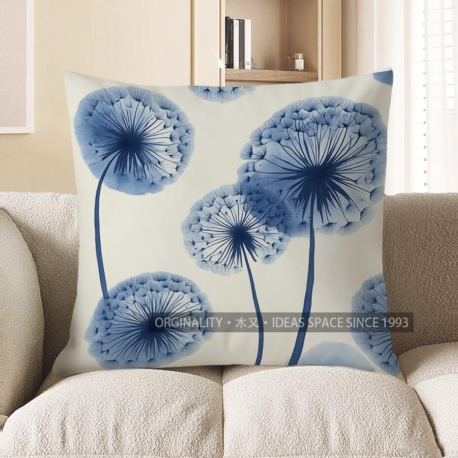 Home Decor Blue Dandelion Pattern Decorative Pillow Cover Pattern Cushion Cover Suitable For Sofa Bedroom Car Pillow Cover
