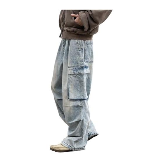 [Wego] Denim Easy Cargo Pants Trousers Denim Pants Easy Pants Bottoms Wide Pants Street Sports Outdoor Korean Clothes Spring Clothes Summer Clothes