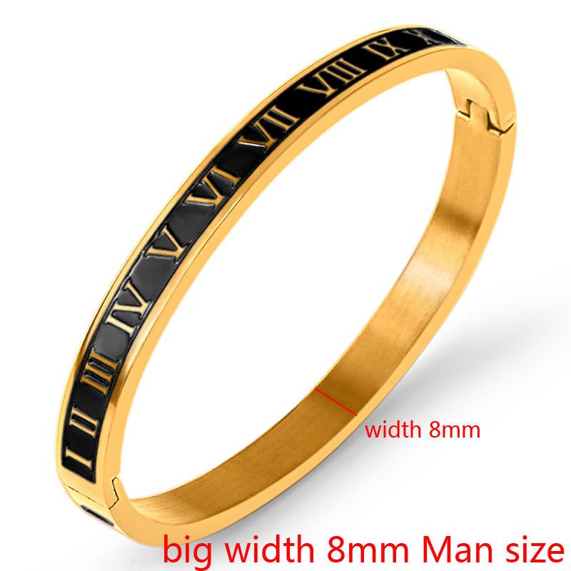 Vintage Roman Letter Bangles & Bracelets for Women Black Gold Numeral Color Charm Cuff Bangles Stainless Steel Jewelry