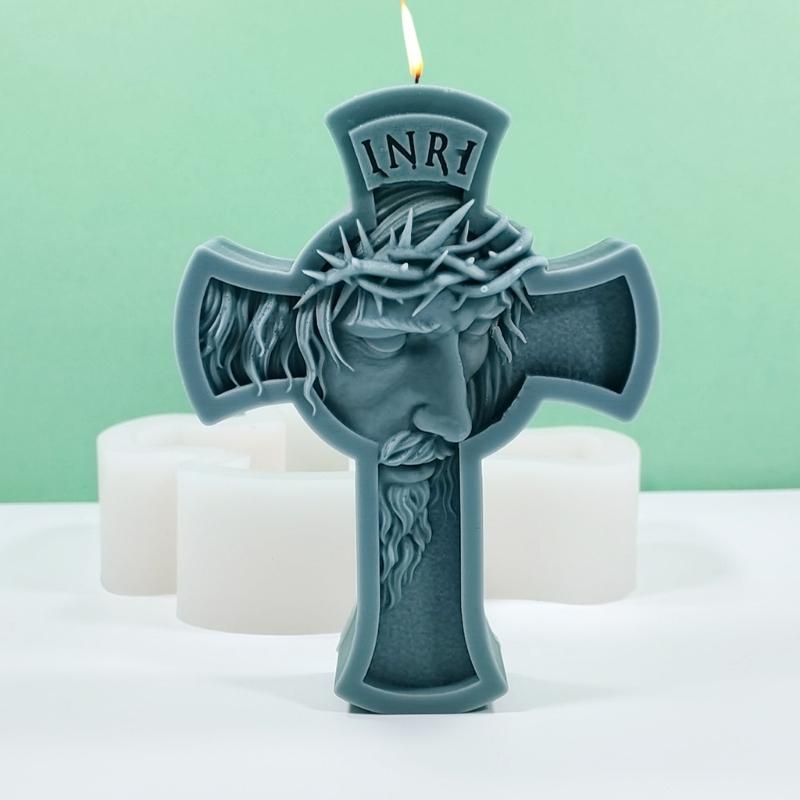3D Virgins Candle Silicone Mold Cross Resins Molds DIY Aromatherapy Candle Making Gypsum Mold for Religious Enthusiasts