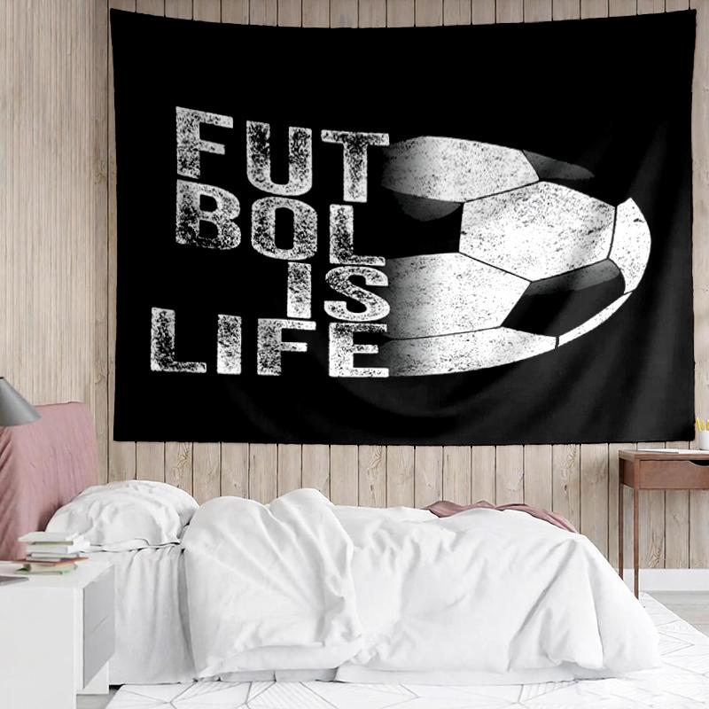 Soccer Print Tapestry, Backdrop, Easy Setup, Ideal for Bedroom, Office & Living Room, with Aesthetic Wall Hanging Decor.