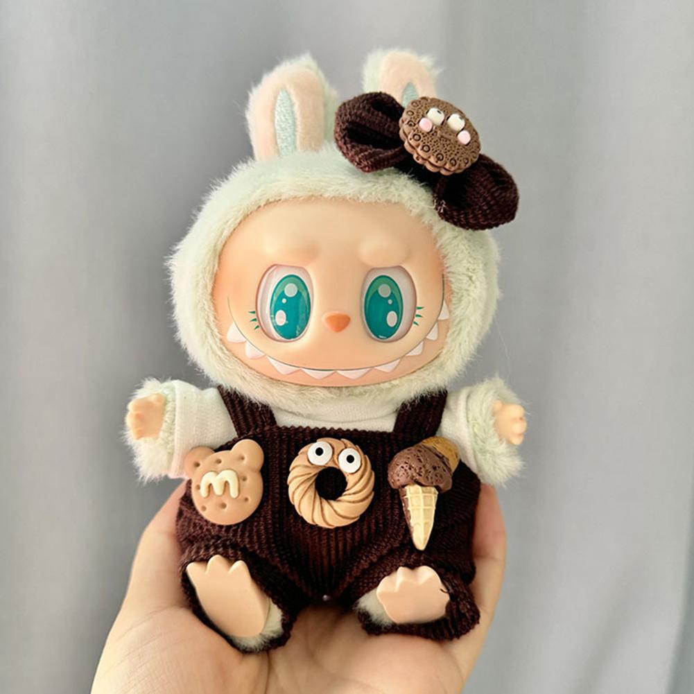 Kawaii Kleiderset für Labubu 17cm Plüschpuppen Outfit Zubehör Plüschpuppen Kleidung Herzschlag Macaron Partypuppen Kleidung Set